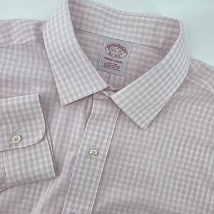 Brooks Brothers Traditional Supima Cotton Pink Gingham‎ Button Up Mens L Shirt